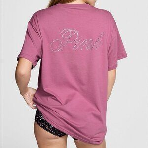 VS PINK LOVE PINK RED VIOLET CAMPUS TEE WITH BLING/RHINESTONES LOGO XS-XXL